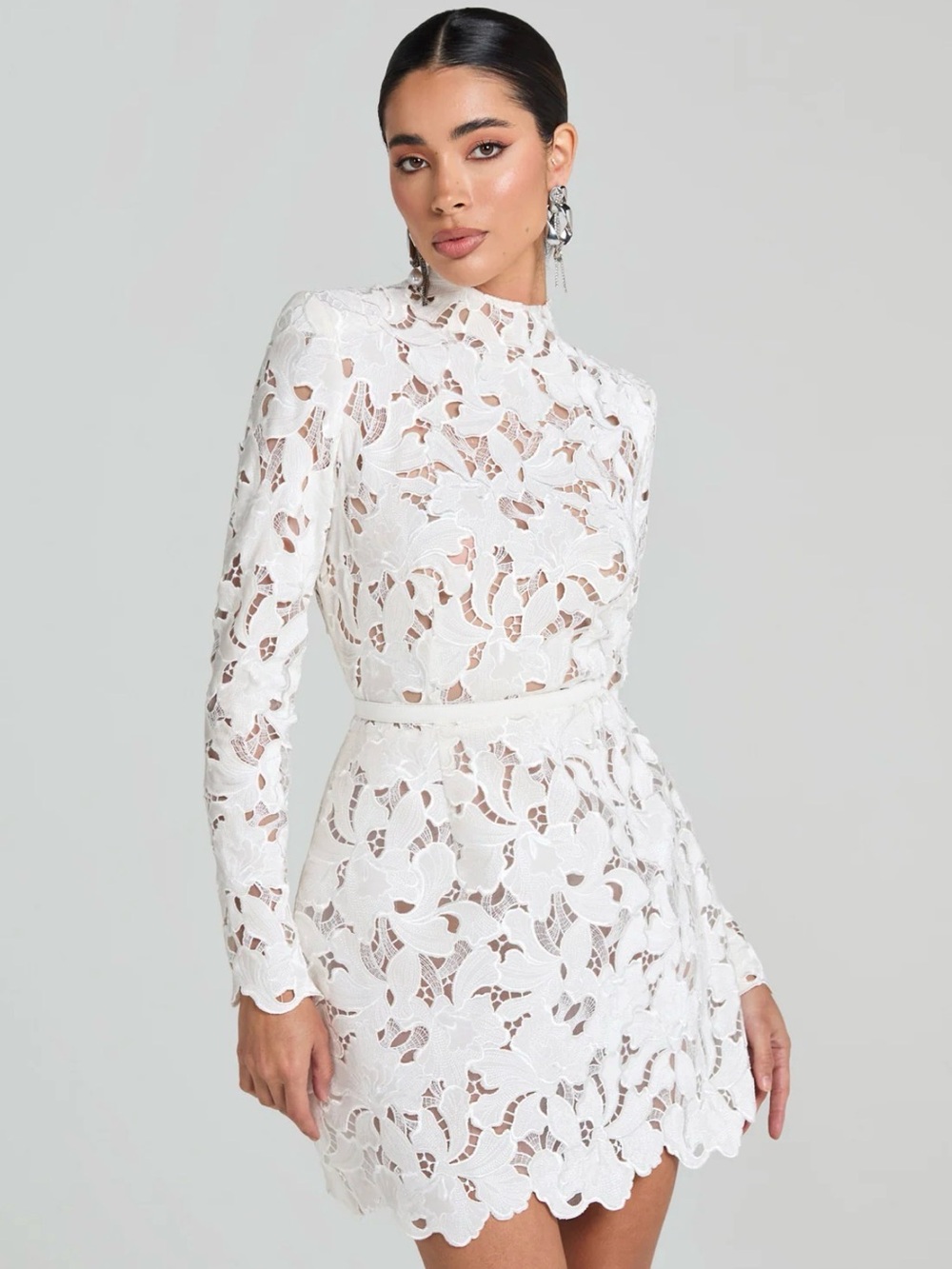 NADINE MERABI White LYDIA WHITE DRESS
 
Sleeve Lace Mini Dress